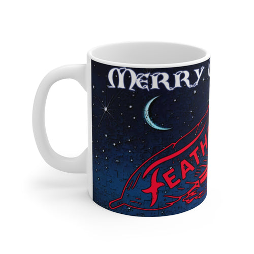 Merry Christmas Feathercraft White Ceramic Mug by Retro Boater