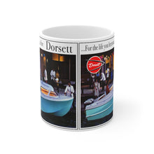 1961 Dorsett Twin Outboard Boat Advertisement White Ceramic Mug by Retro Boater