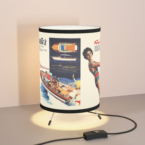 Vintage Riva Junior Boat Advertisement Tripod Lamp with High-Res Printed Shade, US/CA plug