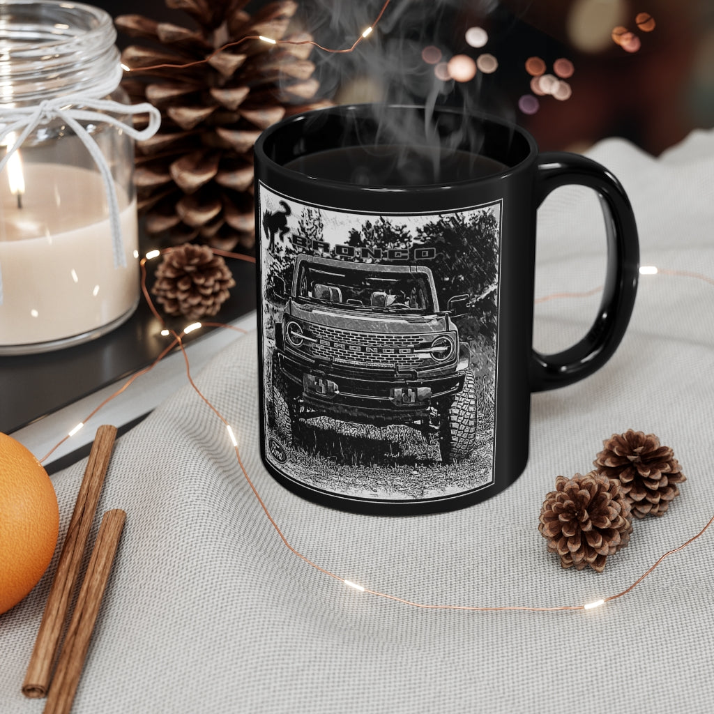 Vintage Look in Distressed Black and White 2021 Ford Bronco Picture Black mug 11oz Vintage Look in Distressed Black and White 2021 Ford Bronco Picture Black mug 11oz