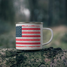 Vintage Distressed Style American Flag with Chris Craft Boat Enamel Camping Mug