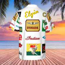 Outboard Motor Mercury Evinrude Peerless Elgin Elto Indian Wizard Wagemaker Caille Gayle  Hawaiian Shirt