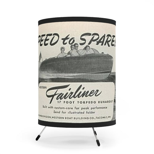 Western Fairliner Torpedo Boat Tripod Lamp with High-Res Printed Shade, US/CA plug
