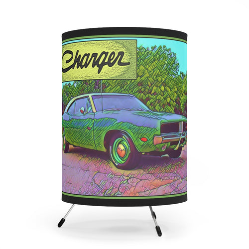 Vintage Mopar Dodge Charger Tripod Lamp with High-Res Printed Shade, US/CA plug