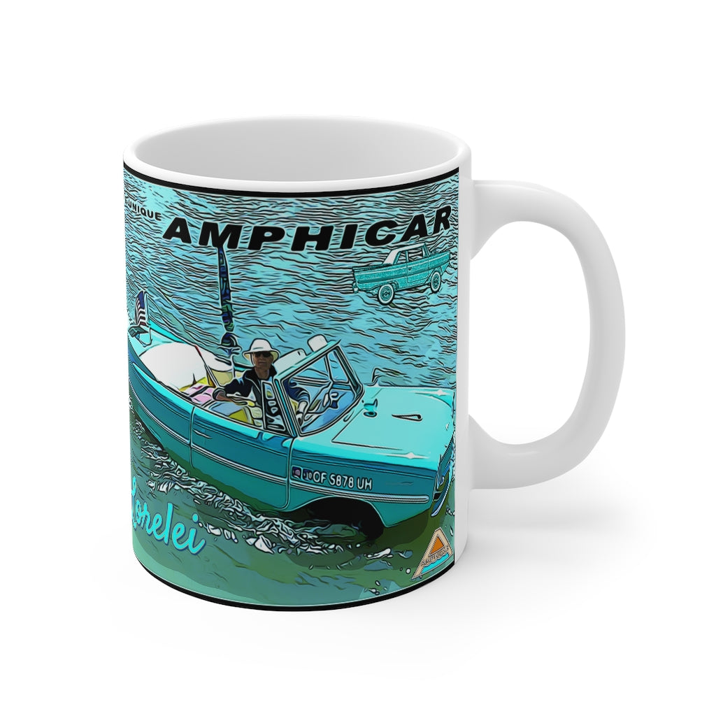 Stephen Motzko with Lorelei the Amphicar Mug 11oz by Retro Boater