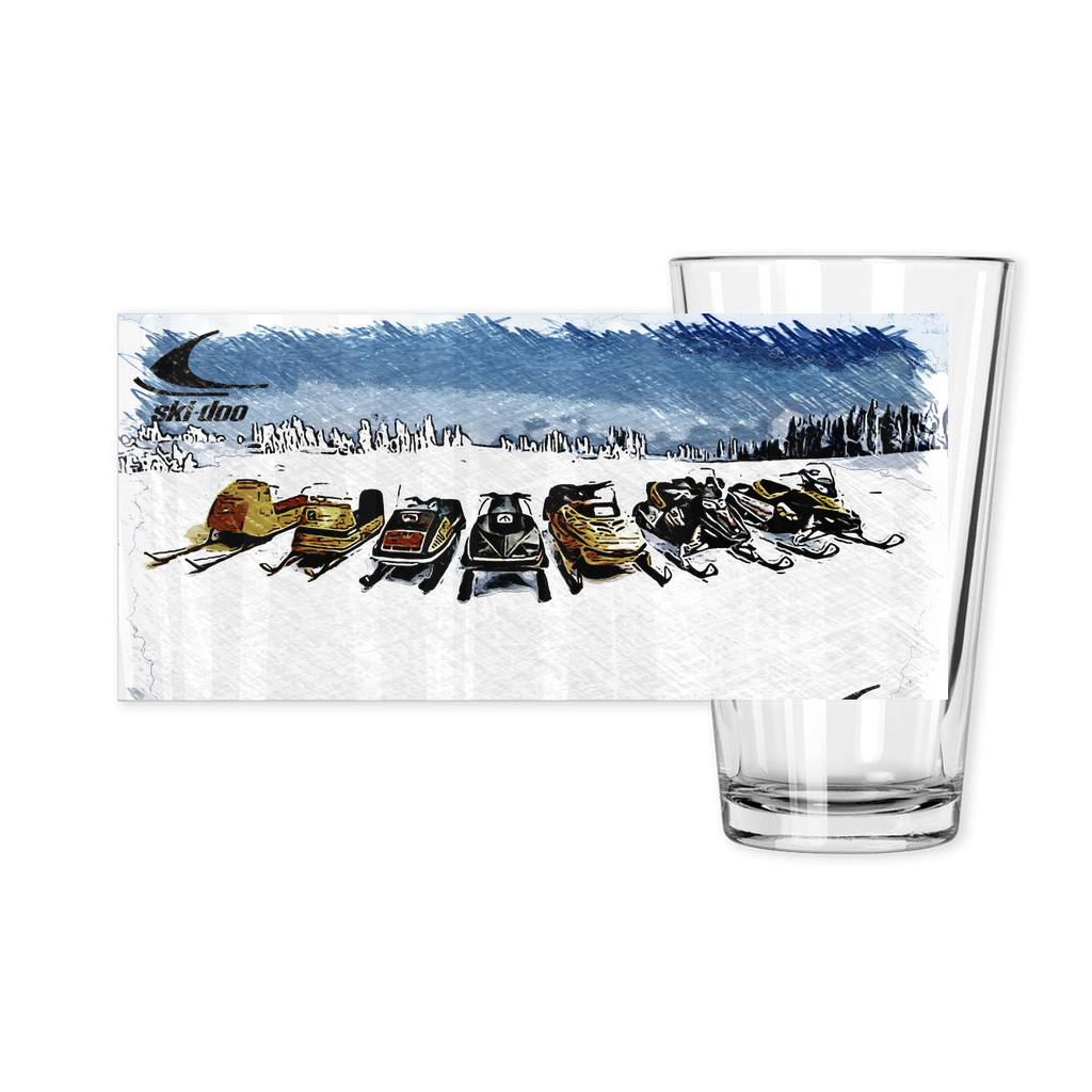 Vintage Old to New Ski-Doo Line Up Pint Glasses