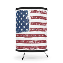 Vintage look American Flag with Chris Craft Boats integrated Tripod Lamp with High-Res Printed Shade, US/CA plug