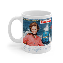 Vintage Evinrude Outboard Girl White Ceramic Mug by Retro Boater