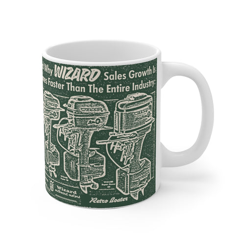 Wizard Outboards White Ceramic Mug by Retro Boater