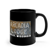 Arcadia Lodge Hatley, Wisconsin Black mug 11oz