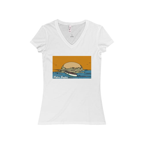 Vintage Racers in the Sunset by Retro Boater Women's Jersey Short Sleeve V-Neck Tee