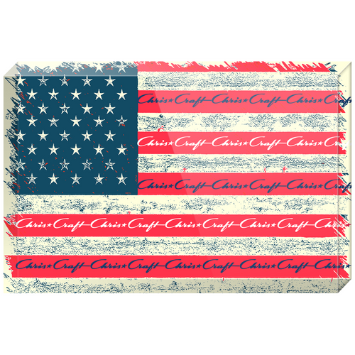 Distressed American Flag with Classic Chris Craft Boat Logo Overlays Acrylic Blocks