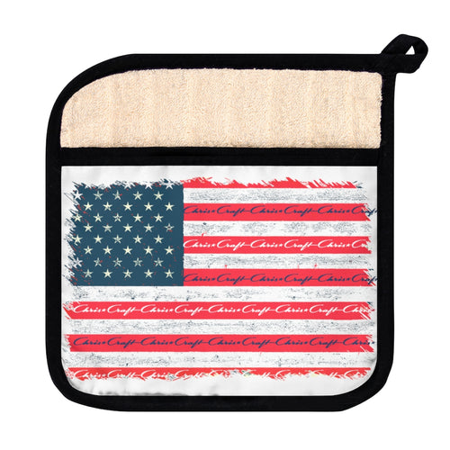 Vintage American Flag with Chris Craft Boat Pot Holder with Pocket