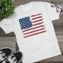 Distressed Flag with Classic Chris Craft Boat Men's Tri-Blend Crew Tee