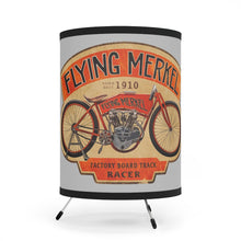 Vintage 1910 Flying Merkel Race Motorcycle Tripod Lamp with High-Res Printed Shade, US/CA plug
