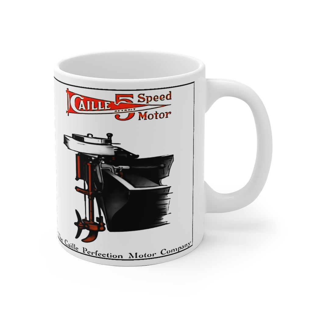 Caille 5 Speed Outboard Motor White Ceramic Mug by Retro Boater