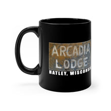 Arcadia Lodge Hatley, Wisconsin Black mug 11oz