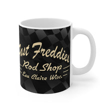 Fast Freddies Rod Shop Logo with Checkered Flag Mug 11oz by SpeedTiques