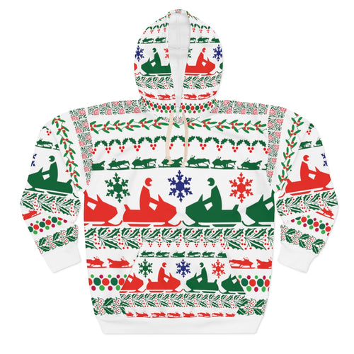 Christmas Snowmobile Hoodie Sweatshirt AOP Unisex Pullover Hoodie by SpeedTiques