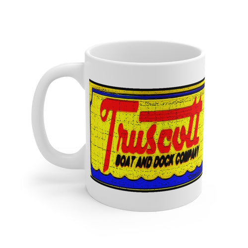 Distressed Look Truscott Boats White Ceramic Mug by Classic Boater