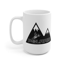 Classic Polaris Snowmobile with Mountain Design Background White Ceramic Mug