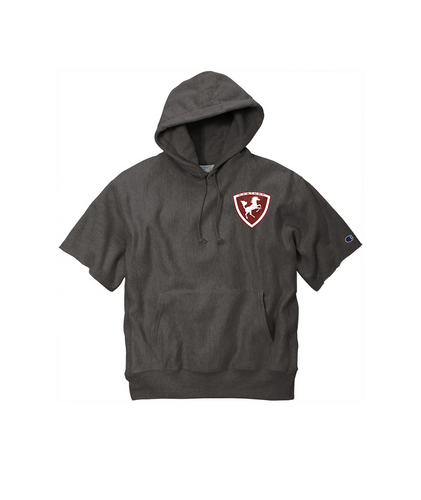 Vintage Century Boat Crest in Maroon Embroidered Champion ® Reverse Weave ® Short Sleeve Hooded Sweatshirt or Similar