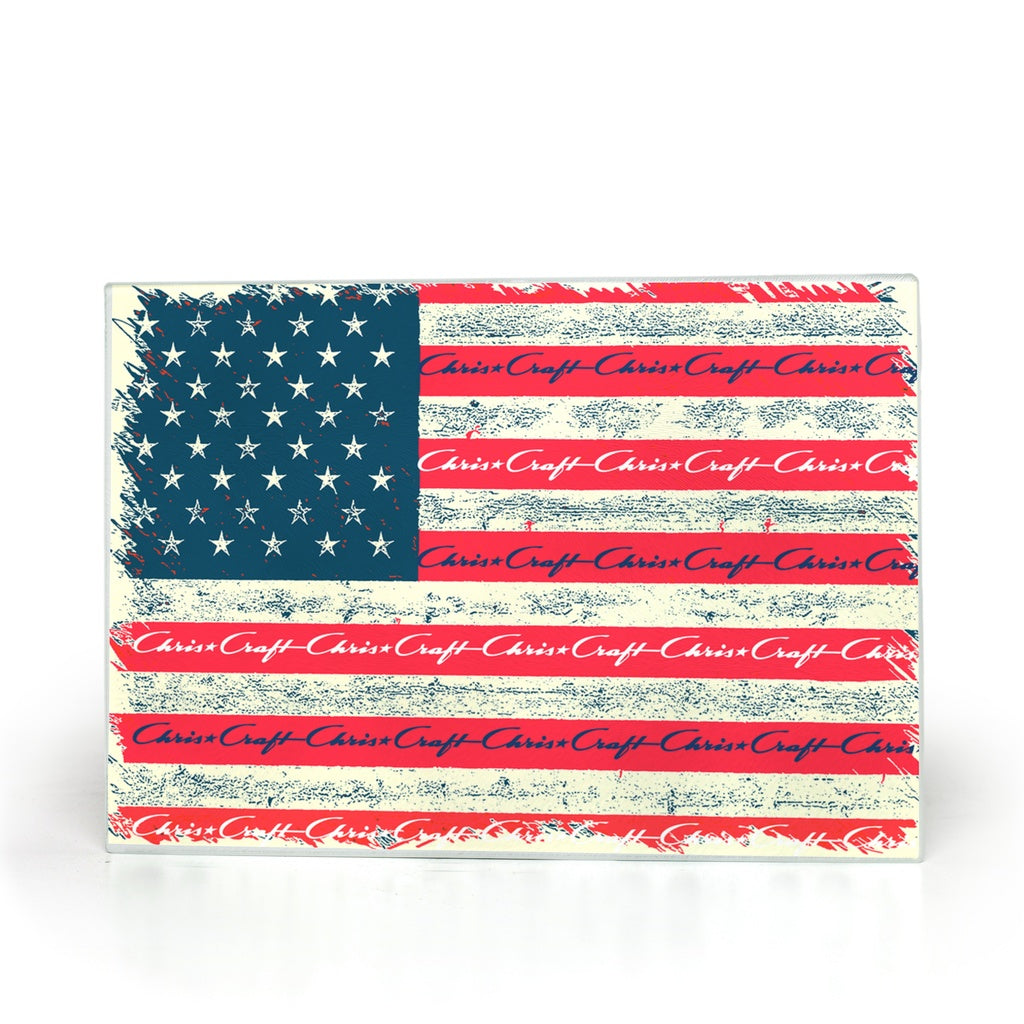 Vintage American Flag with Classic Chris Craft Glass Cutting Boards