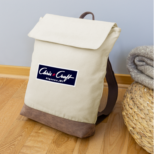 Vintage Chris Craft of Algonac Michigan Canvas Backpack - ivory/brown