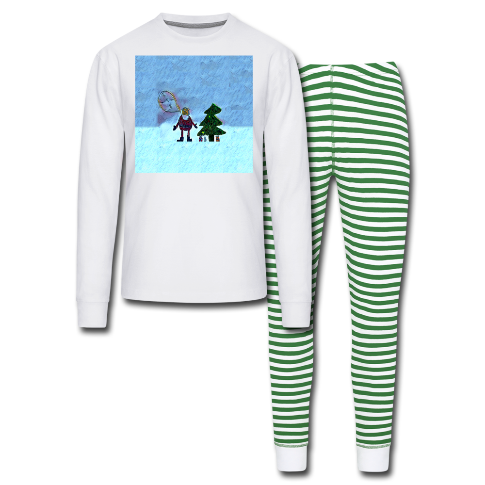 Quinn Christmas Unisex Pajama Set - white/green stripe