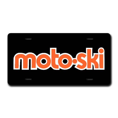 Black White Orange Moto-Ski Snowmobile Silver Gloss License Plate